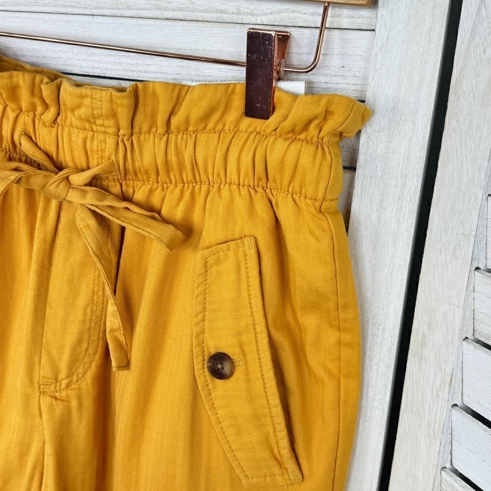 Loft High Rise Paper Bag Straight Leg Crop Pants Yellow Small Elastic Baggy - Picture 3 of 14